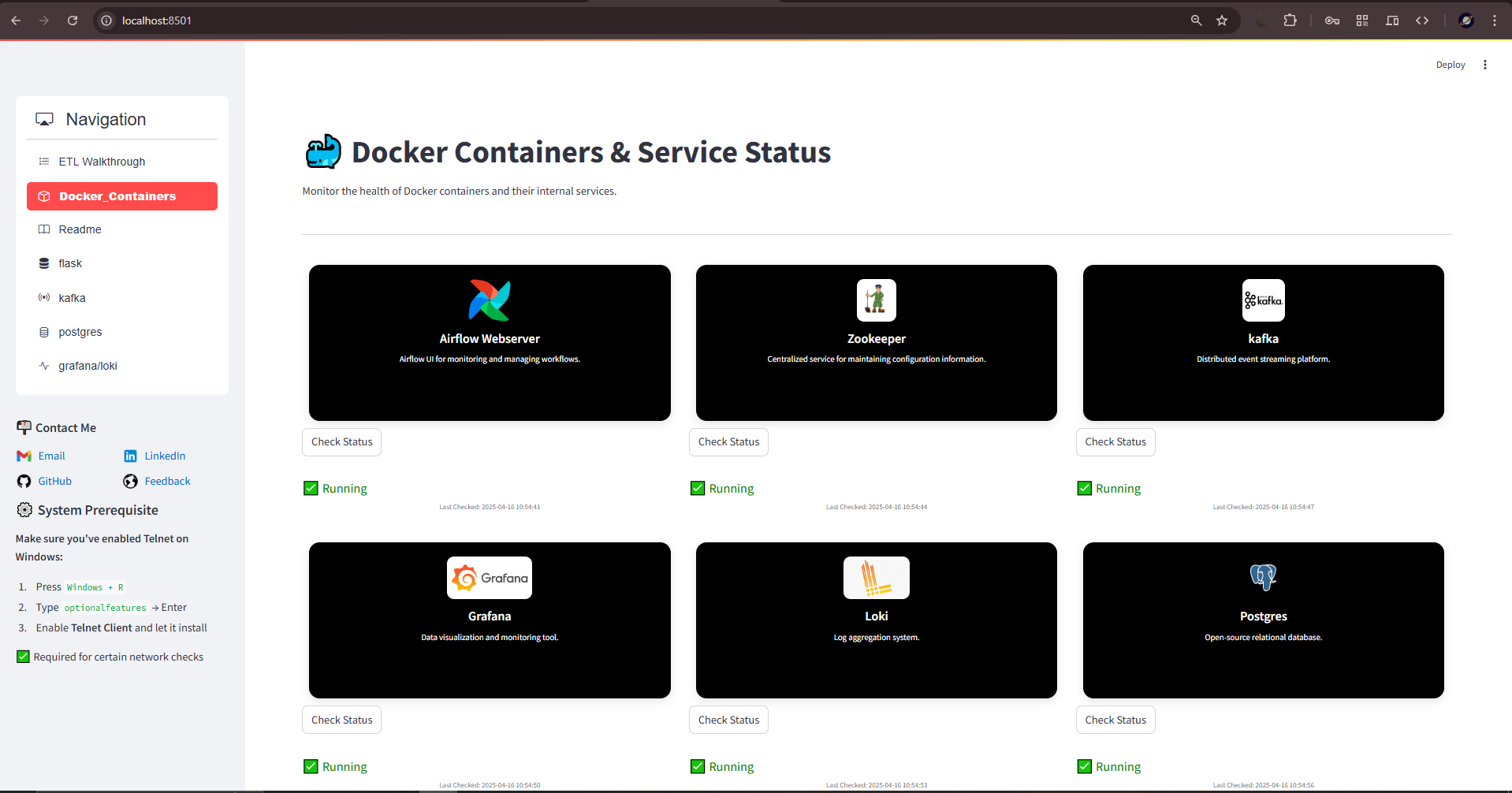 Docker Container Services Status
